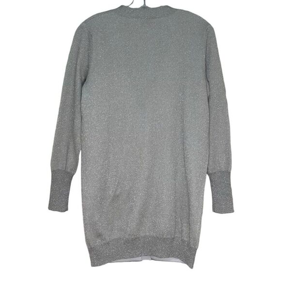 J. Crew Collection - Double-Knit Sparkle Long Cardigan Sweater - Size XS, Silver - Picture 6 of 17